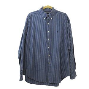 Ralph Lauren Mens Shirt Large Blaire Blue Stripe Button Front Long Sleeve Preppy